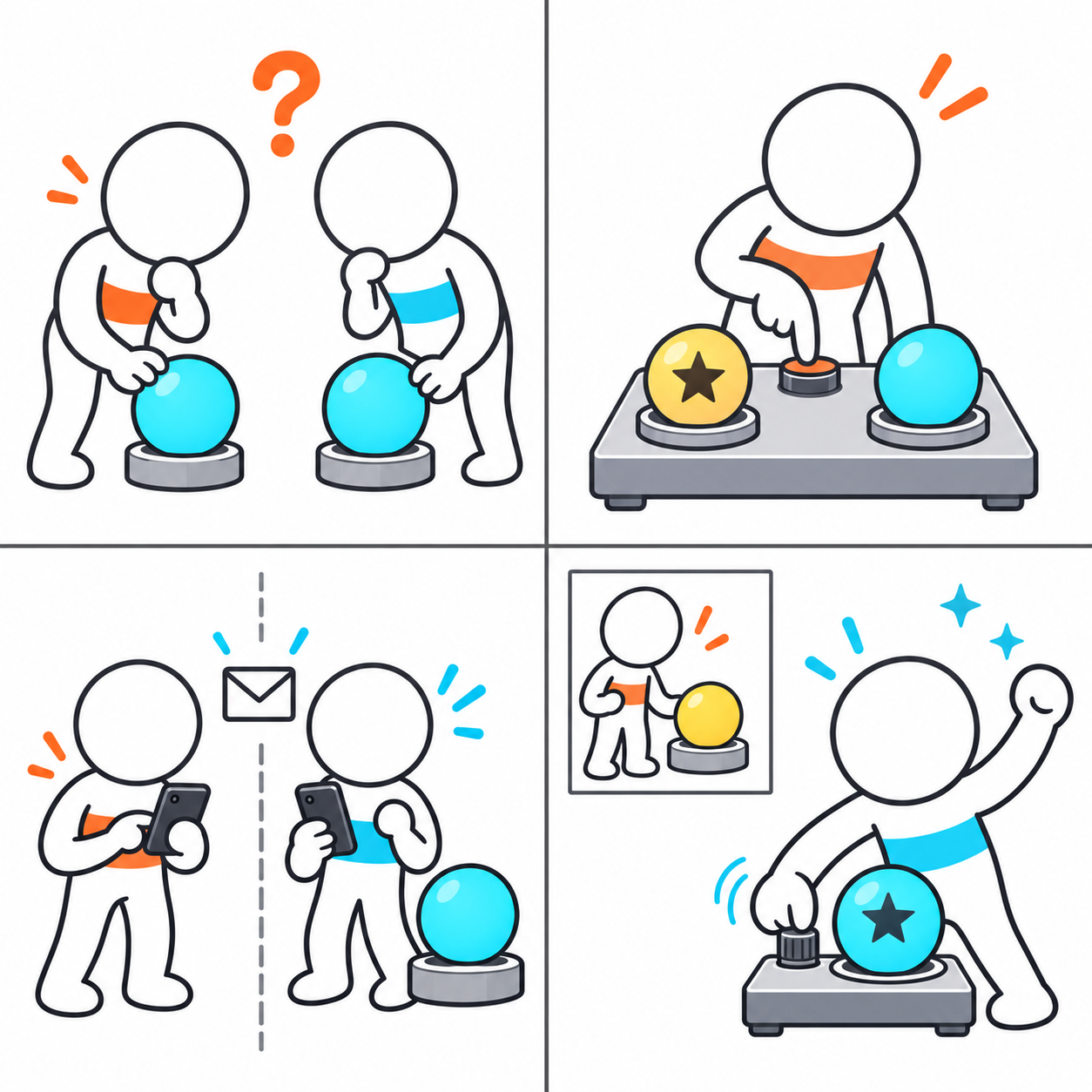送る人と受け取る人が、二つの青い玉をペアとして準備している。